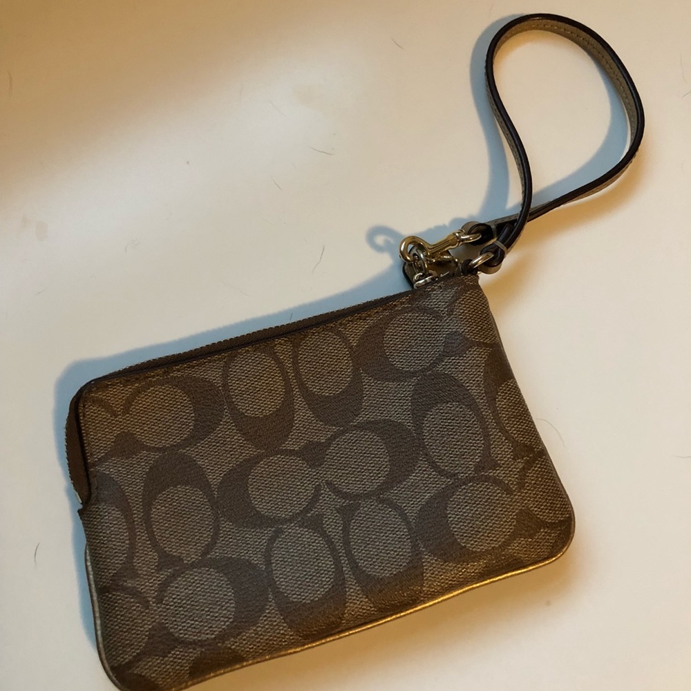 Coach Small signature Brown/Gold wristlet - Picture 2 of 5
